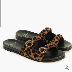 J. Crew Leopard Leopard Print Buckle detail Slide Rubber Sole Sandals